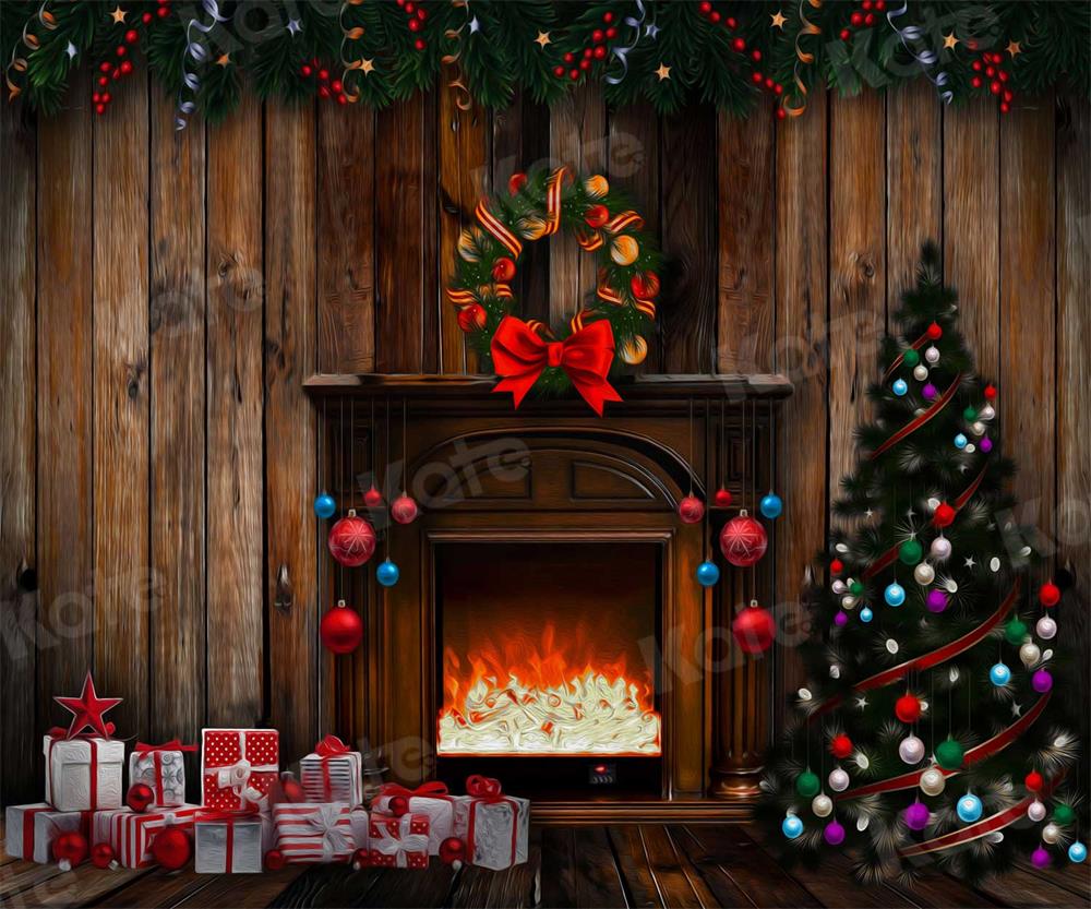 Kate Christmas Gifts Fireplace Wooden Backdrop for Photography - Kate Backdrop AU