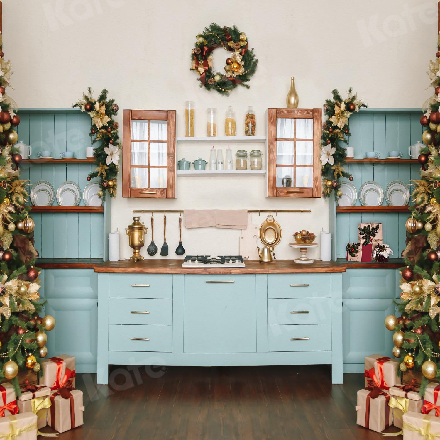 Kate Christmas Kitchen Room Backdrop for Photography - Kate Backdrop AU