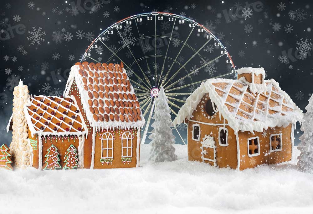 Kate Christmas Candy House Backdrop Ferris Wheel for Photography - Kate Backdrop AU
