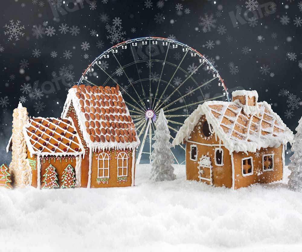 Kate Christmas Candy House Backdrop Ferris Wheel for Photography - Kate Backdrop AU