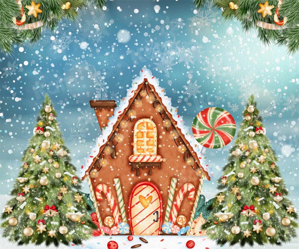 Kate Christmas Oil Painting Candy House Snow Backdrop for Photography - Kate Backdrop AU