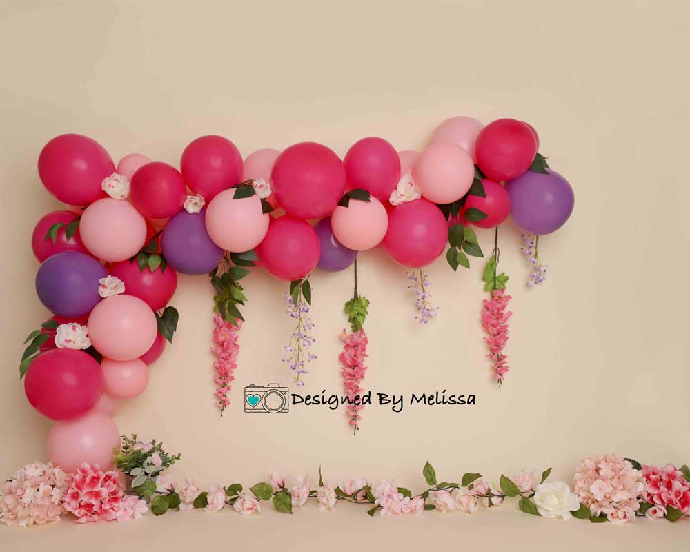 Kate Flower Balloon Birthday Pink Purple Backdrop Designed by Melissa King - Kate Backdrop AU
