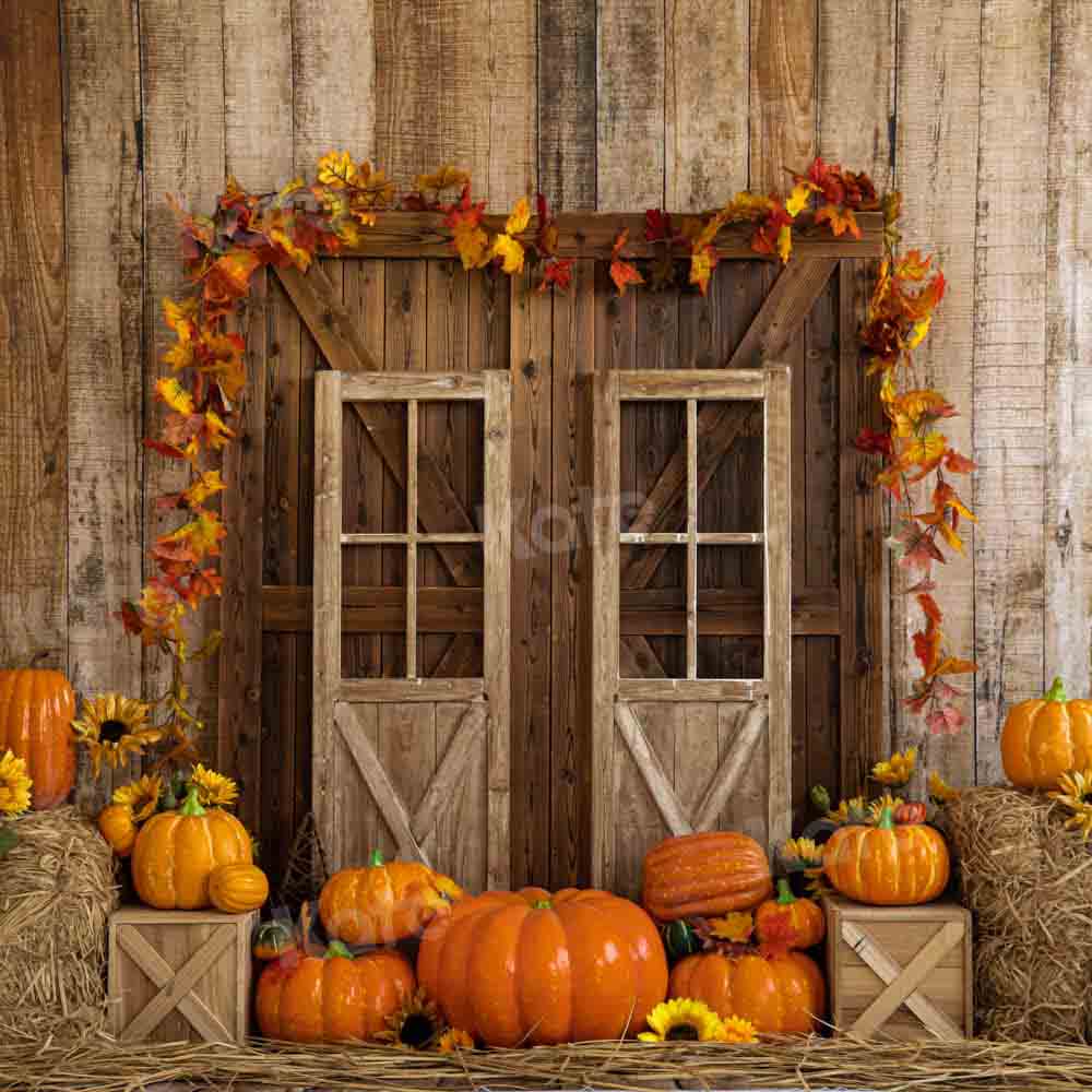 Kate Autumn Pumpkins Barn Door Backdrop Designed by Emetselch - Kate Backdrop AU