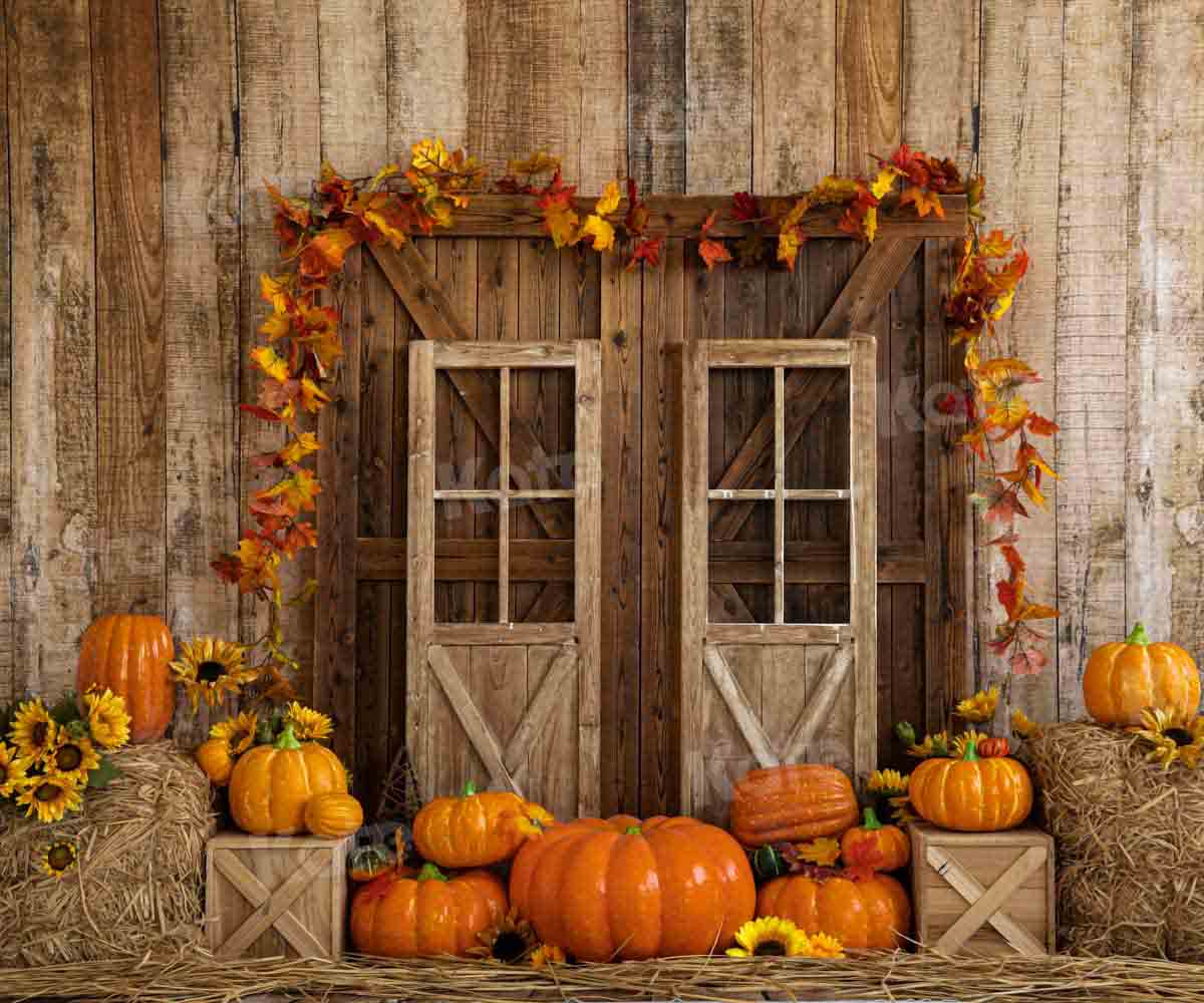 Kate Autumn Pumpkins Barn Door Backdrop Designed by Emetselch - Kate Backdrop AU