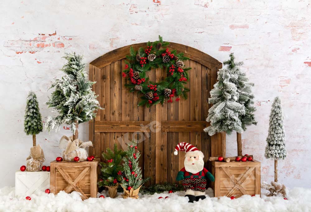 Kate Christmas Tree Snow Barn Door Backdrop Designed by Emetselch - Kate Backdrop AU