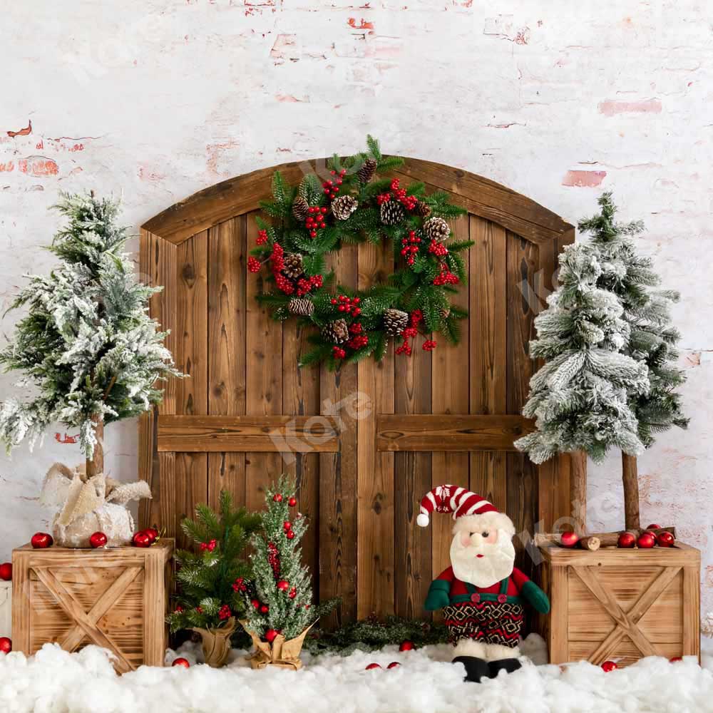 Kate Christmas Tree Snow Barn Door Backdrop Designed by Emetselch - Kate Backdrop AU