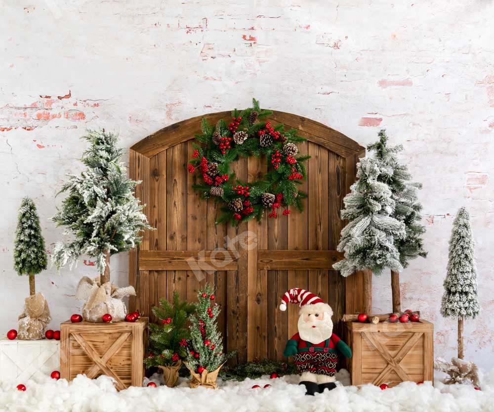 Kate Christmas Tree Snow Barn Door Backdrop Designed by Emetselch - Kate Backdrop AU