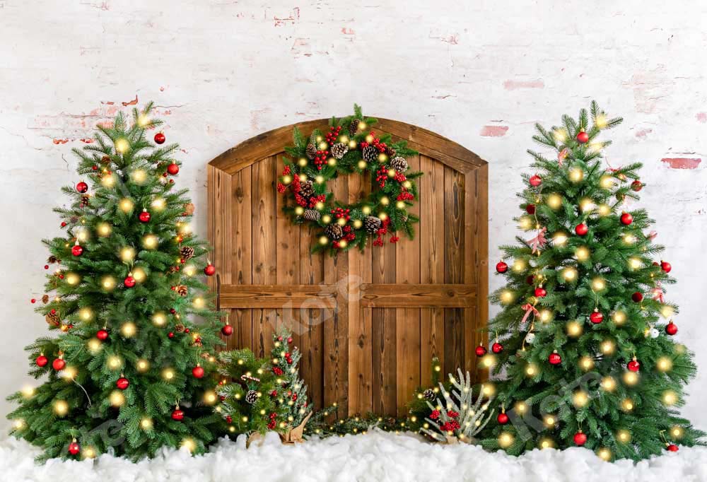Kate Christmas Tree Wreath Barn Door Backdrop Designed by Emetselch - Kate Backdrop AU
