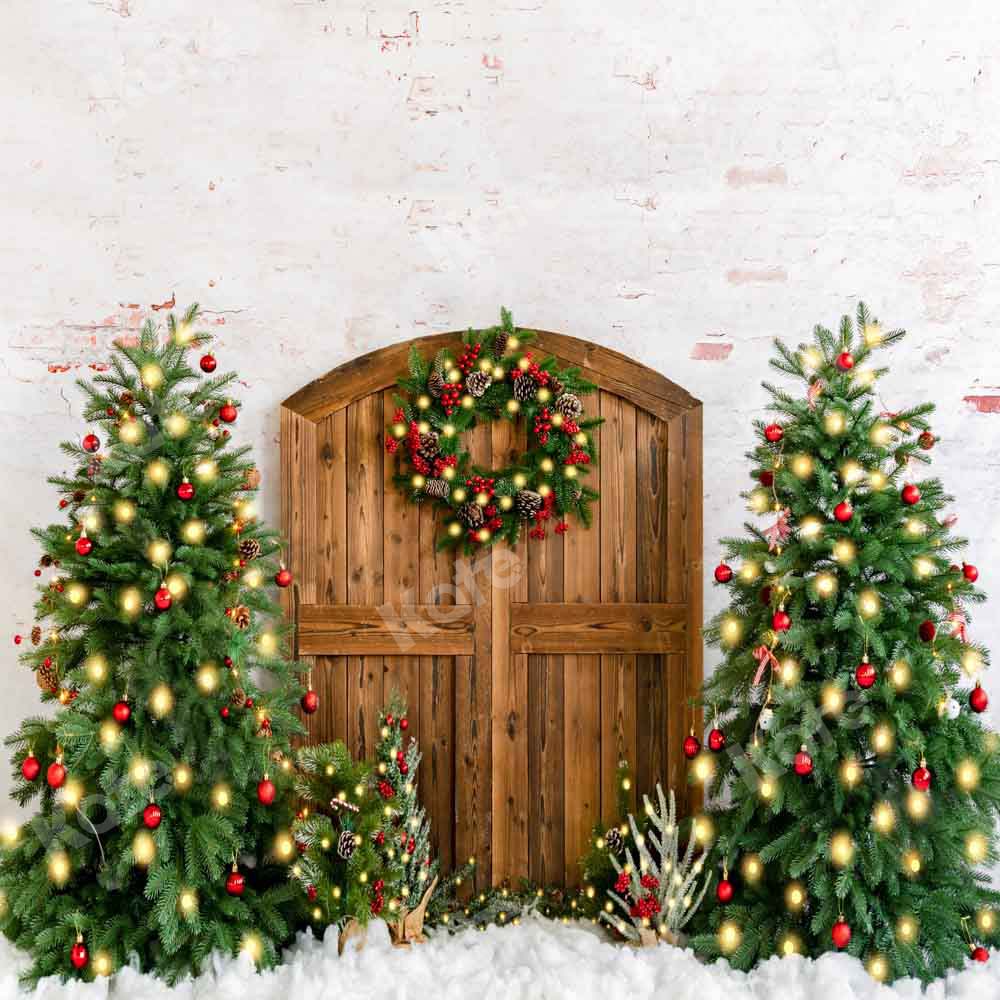Kate Christmas Tree Wreath Barn Door Backdrop Designed by Emetselch - Kate Backdrop AU