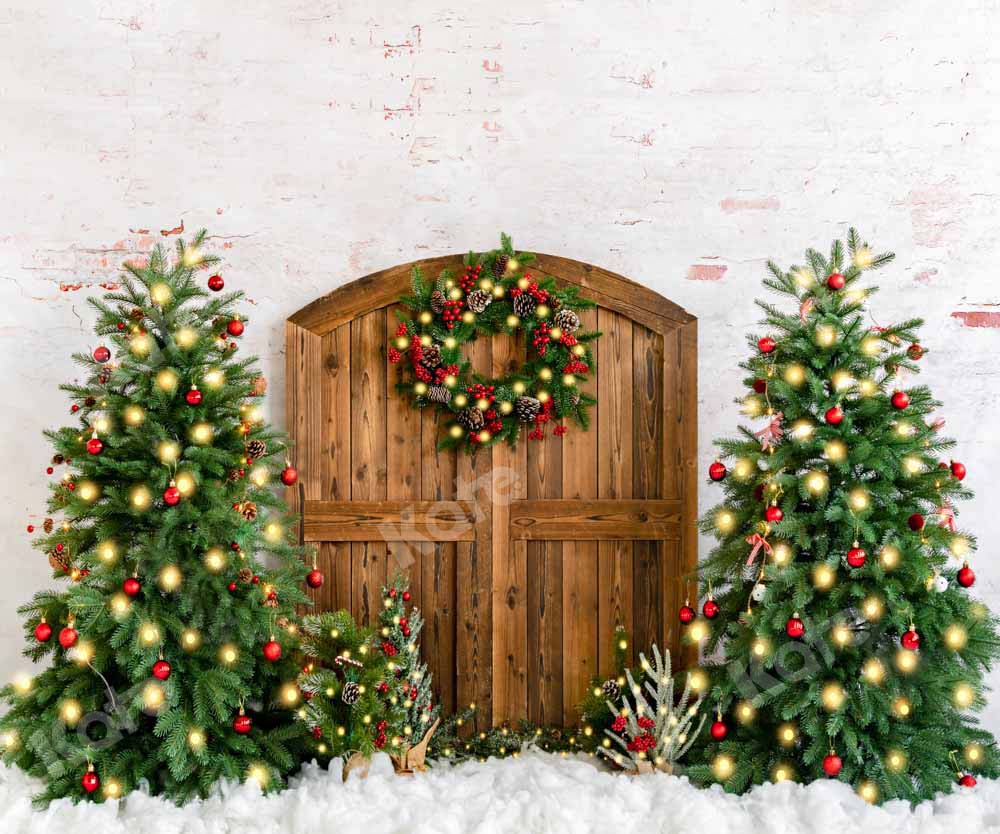 Kate Christmas Tree Wreath Barn Door Backdrop Designed by Emetselch - Kate Backdrop AU
