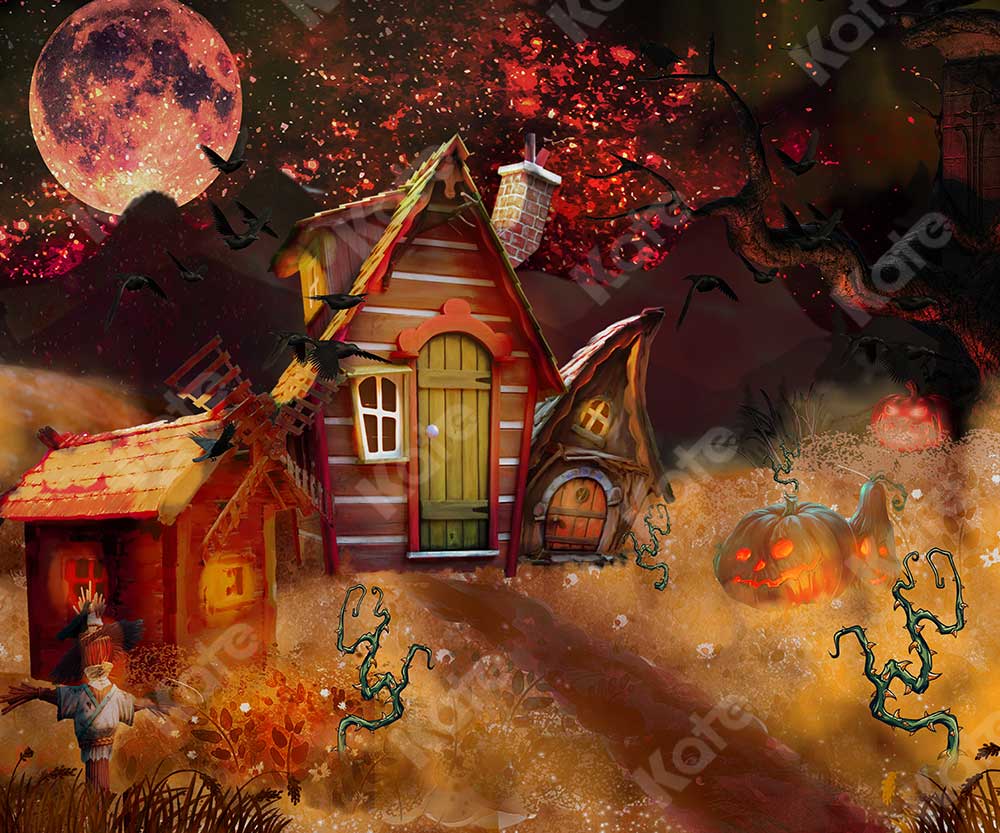 Kate Halloween Pumpkin Backdrop Night Fall for Photography - Kate Backdrop AU