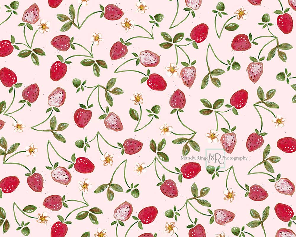 Kate Strawberry Watercolor Cake Smash Backdrop Designed by Mandy Ringe Photography - Kate Backdrop AU