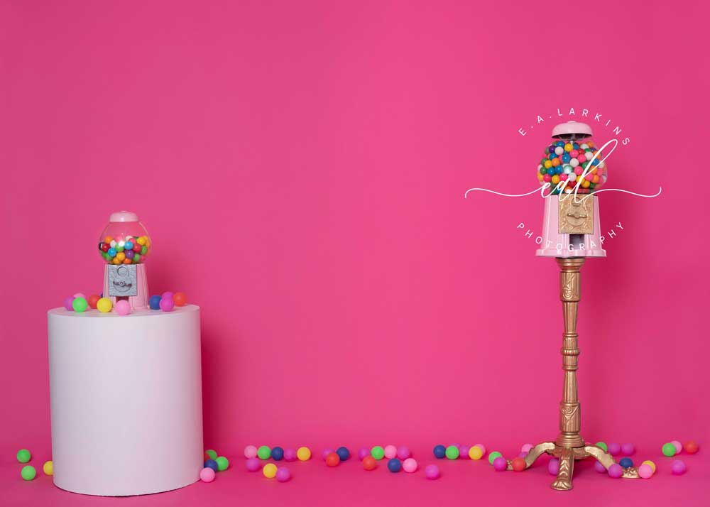 Kate Party Pink Gumball Fun Birthday Backdrop Designed by Erin Larkins - Kate Backdrop AU