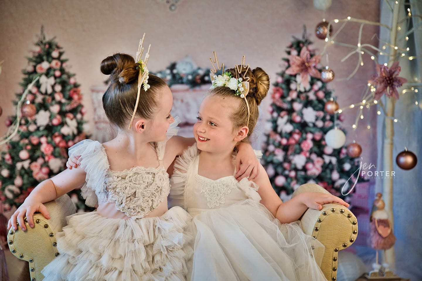 Kate Christmas Trees Backdrop Fireplace Pink Wall for Photography - Kate Backdrop AU