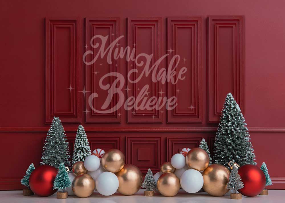 Kate Christmas Holiday Red Wall Trees Backdrop Designed by Mini MakeBelieve - Kate Backdrop AU