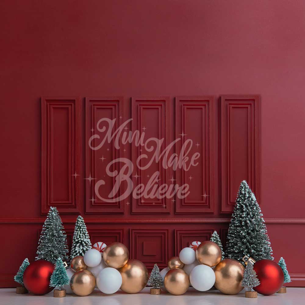 Kate Christmas Holiday Red Wall Trees Backdrop Designed by Mini MakeBelieve - Kate Backdrop AU