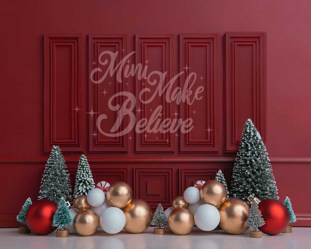 Kate Christmas Holiday Red Wall Trees Backdrop Designed by Mini MakeBelieve - Kate Backdrop AU