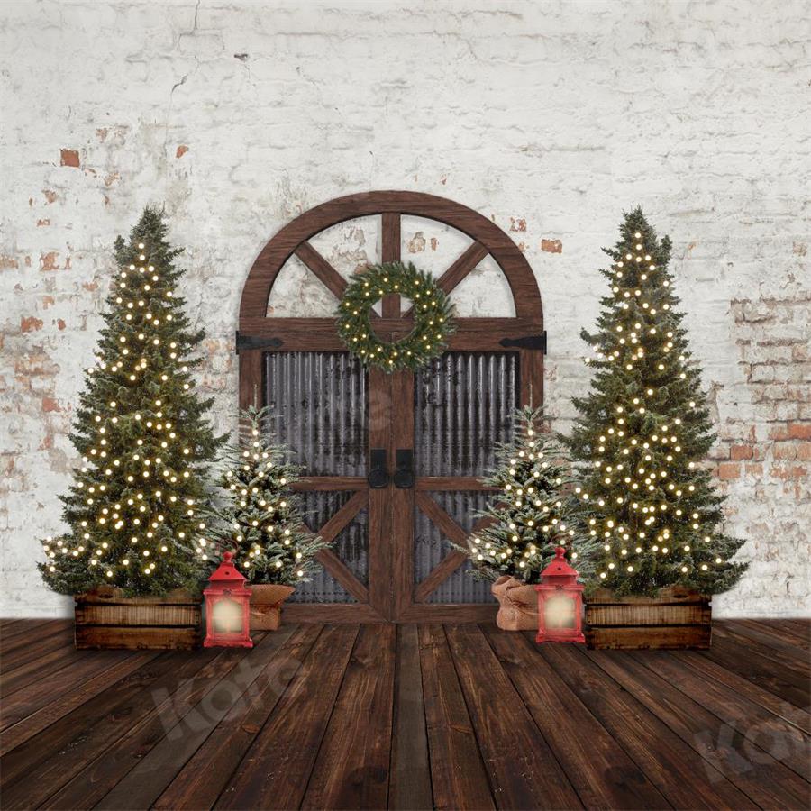 Kate Christmas Trees Barn Door Retro Backdrop for Photography - Kate Backdrop AU
