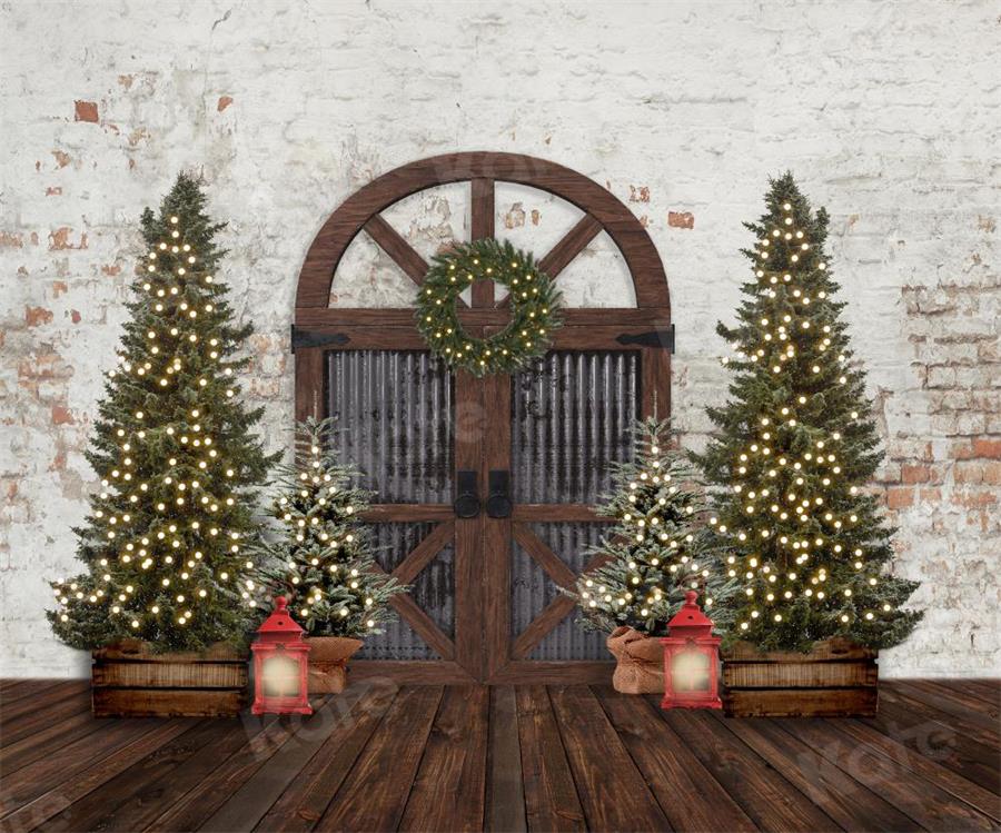 Kate Christmas Trees Barn Door Retro Backdrop for Photography - Kate Backdrop AU