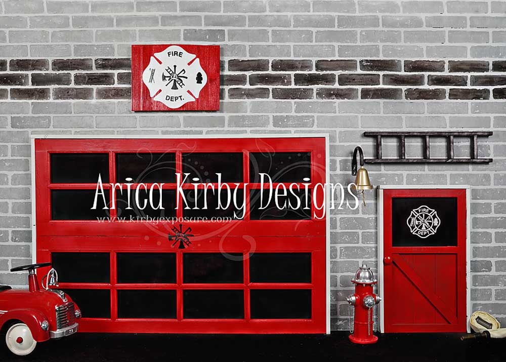 Kate Fire Station Fighting Brick Backdrop designed by Arica Kirby - Kate Backdrop AU
