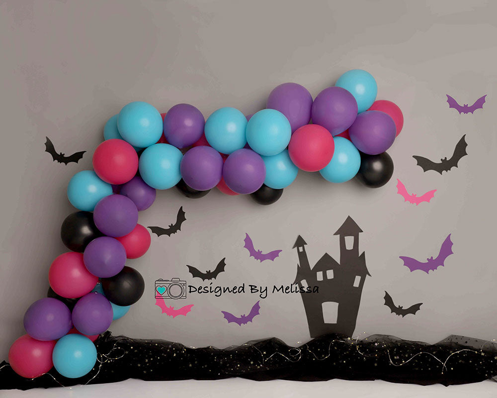Kate Halloween Bats Blue Balloon Backdrop Designed by Melissa King - Kate Backdrop AU
