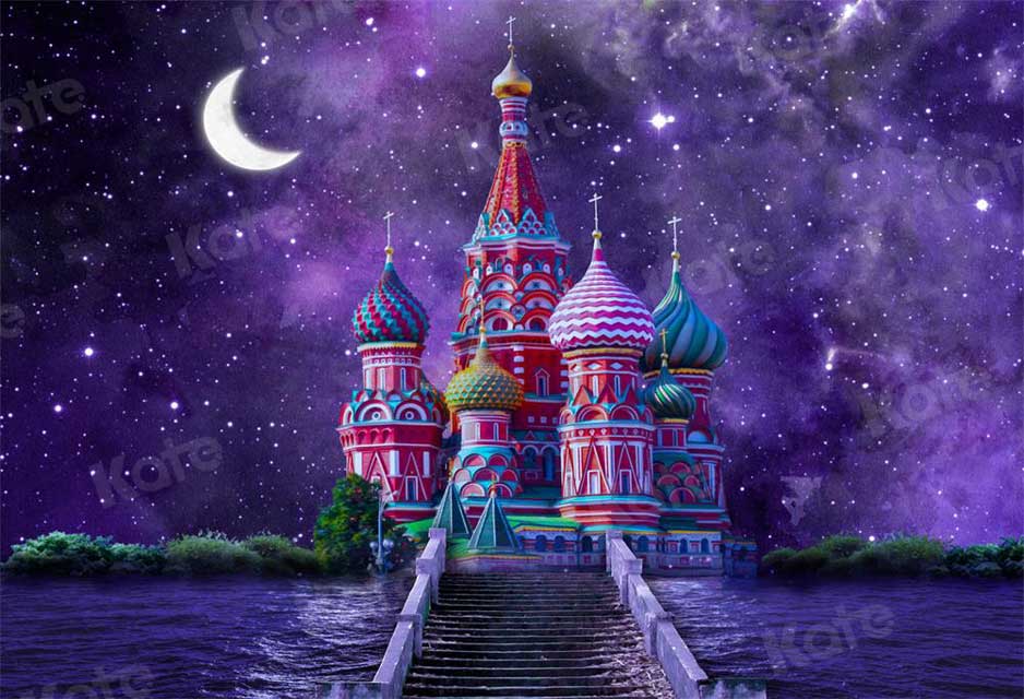 Kate Starry Night Colorful Castle Moon Purple Backdrop for Photography - Kate Backdrop AU