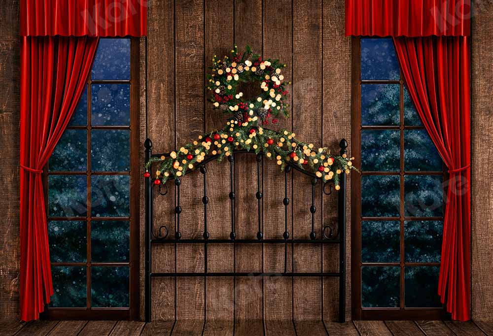 Kate Christmas Wooden Board Winter Wreath Backdrop Designed by Emetselch - Kate Backdrop AU