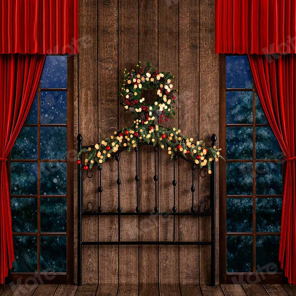 Kate Christmas Wooden Board Winter Wreath Backdrop Designed by Emetselch - Kate Backdrop AU