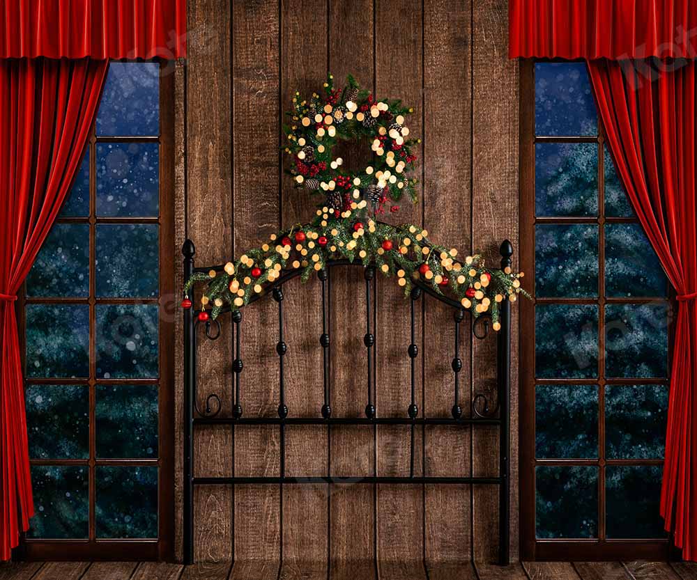 Kate Christmas Wooden Board Winter Wreath Backdrop Designed by Emetselch - Kate Backdrop AU