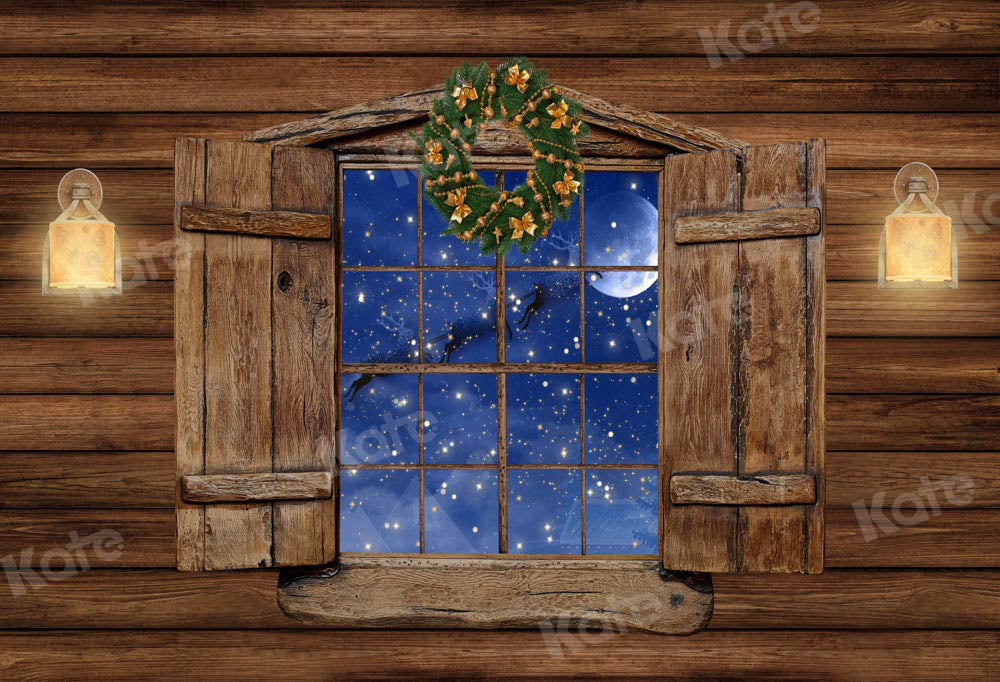 Kate Christmas Window Scene Backdrop Wooden House Designed by Chain Photography - Kate Backdrop AU