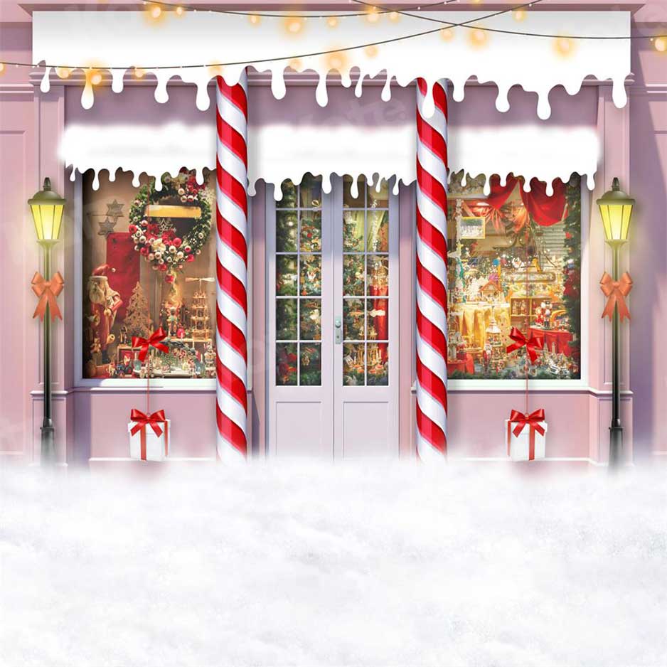 Kate Christmas Candy Backdrop Pink Toy Store Downtown for Photography - Kate Backdrop AU