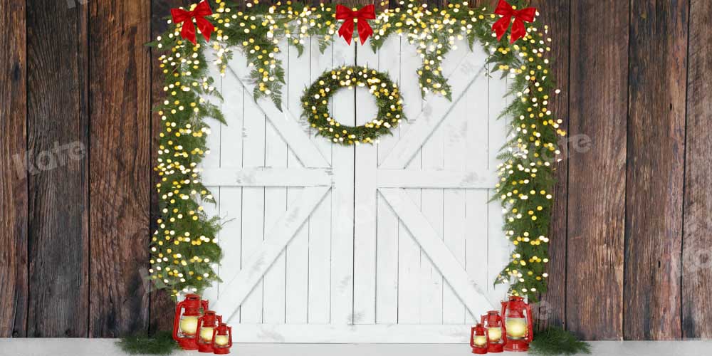 Kate Christmas White Door Brown Wall Backdrop Designed by Emetselch - Kate Backdrop AU