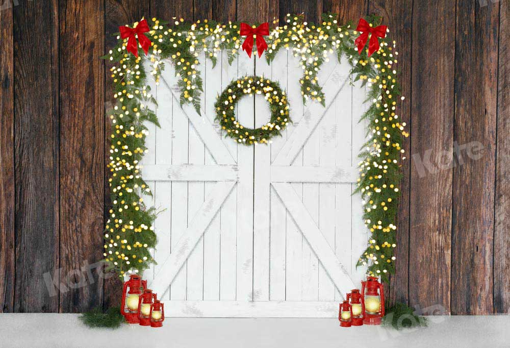 Kate Christmas White Door Brown Wall Backdrop Designed by Emetselch - Kate Backdrop AU