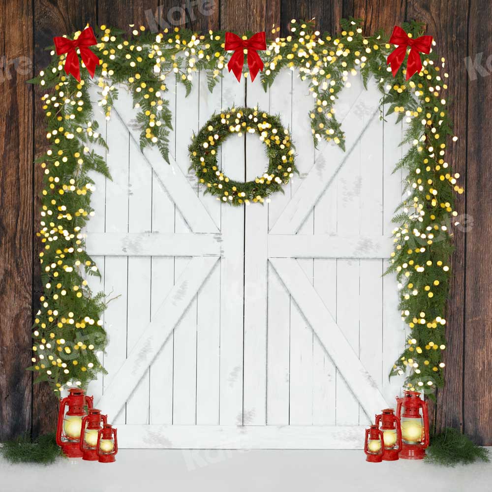 Kate Christmas White Door Brown Wall Backdrop Designed by Emetselch - Kate Backdrop AU