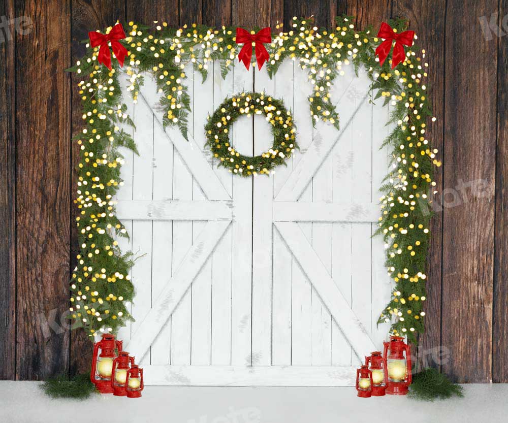 Kate Christmas White Door Brown Wall Backdrop Designed by Emetselch - Kate Backdrop AU