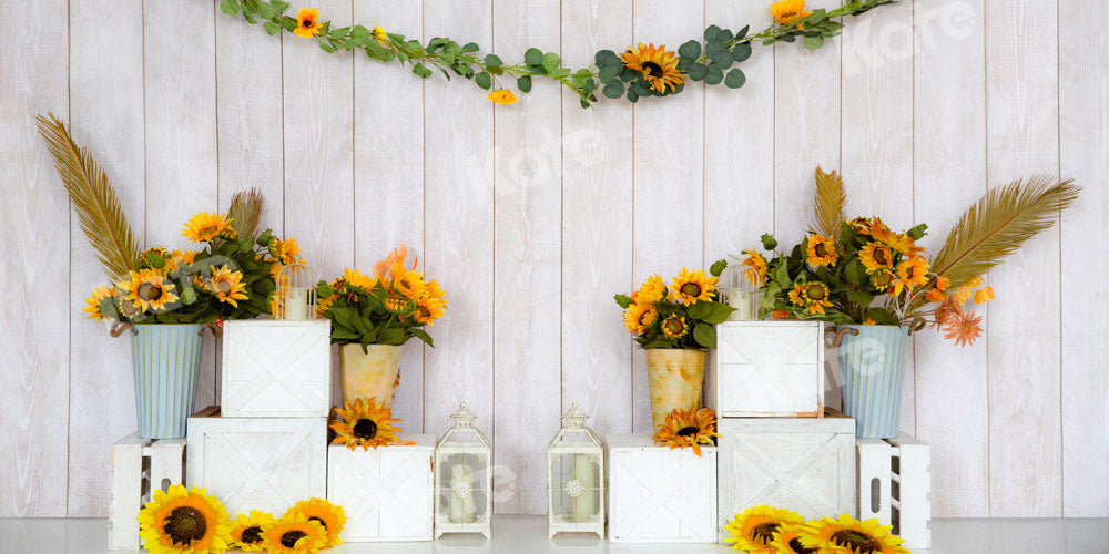 Kate White Wooden House Backdrop Sunflower Designed by Emetselch - Kate Backdrop AU