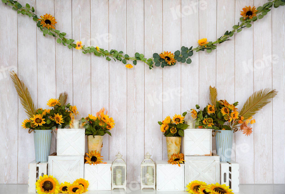 Kate White Wooden House Backdrop Sunflower Designed by Emetselch - Kate Backdrop AU