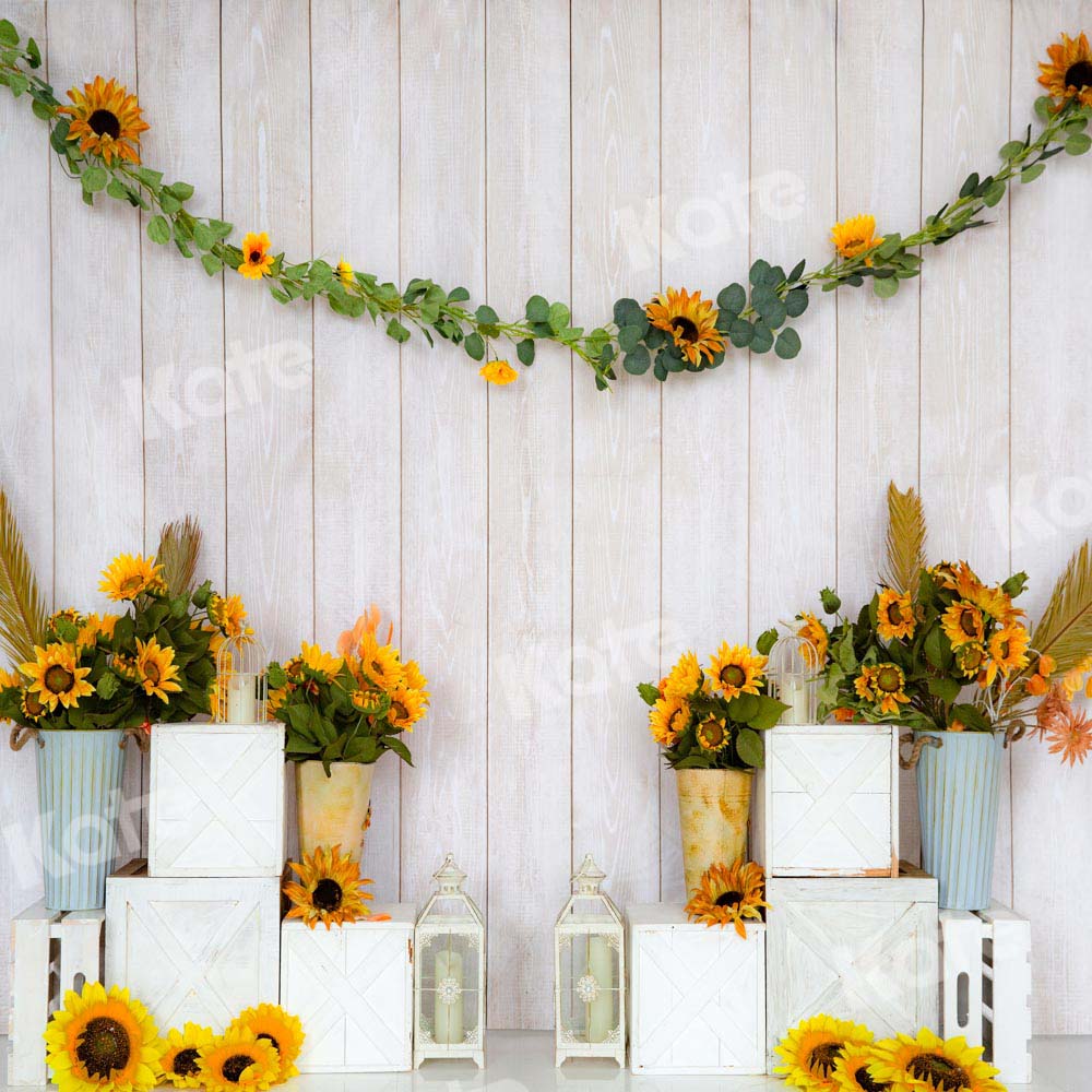 Kate White Wooden House Backdrop Sunflower Designed by Emetselch - Kate Backdrop AU