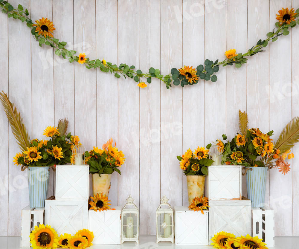 Kate White Wooden House Backdrop Sunflower Designed by Emetselch - Kate Backdrop AU