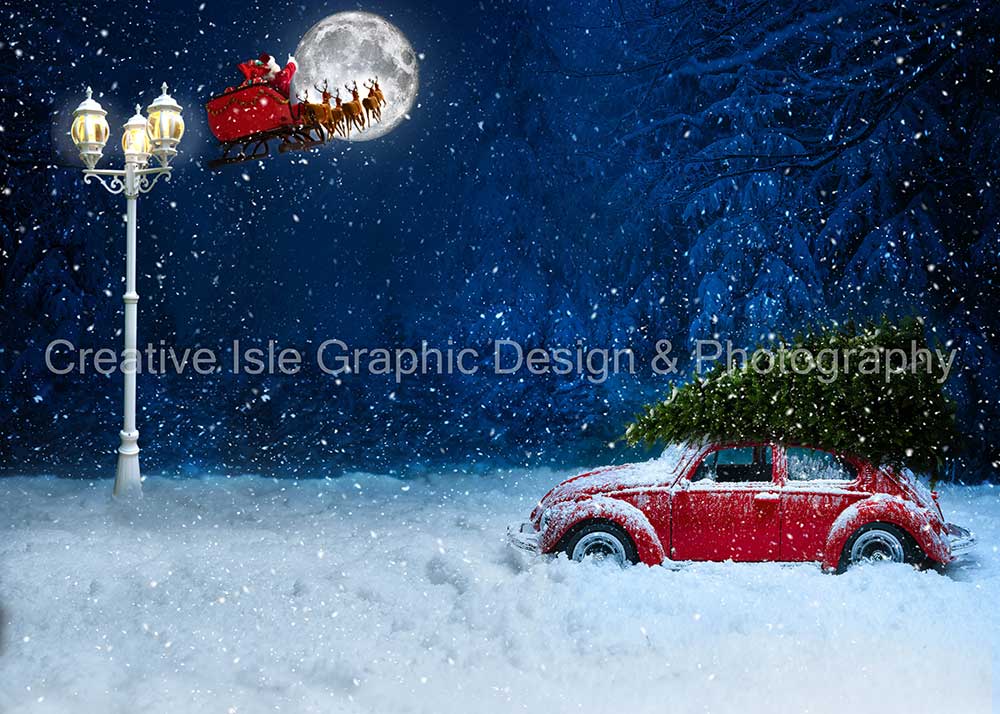 Kate Christmas Car Backdrop Elk Winter Snow Designed by Chrissie Green - Kate Backdrop AU