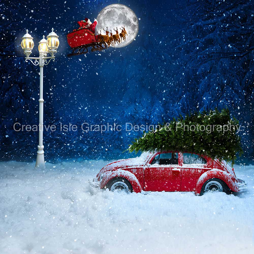 Kate Christmas Car Backdrop Elk Winter Snow Designed by Chrissie Green - Kate Backdrop AU