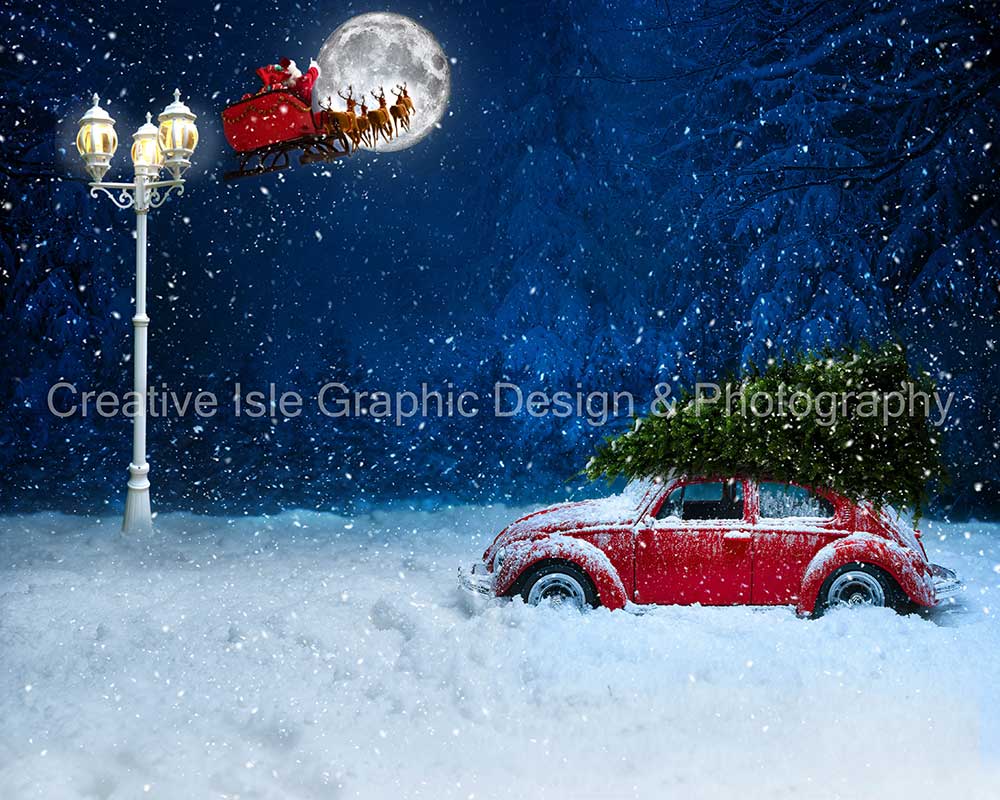 Kate Christmas Car Backdrop Elk Winter Snow Designed by Chrissie Green - Kate Backdrop AU