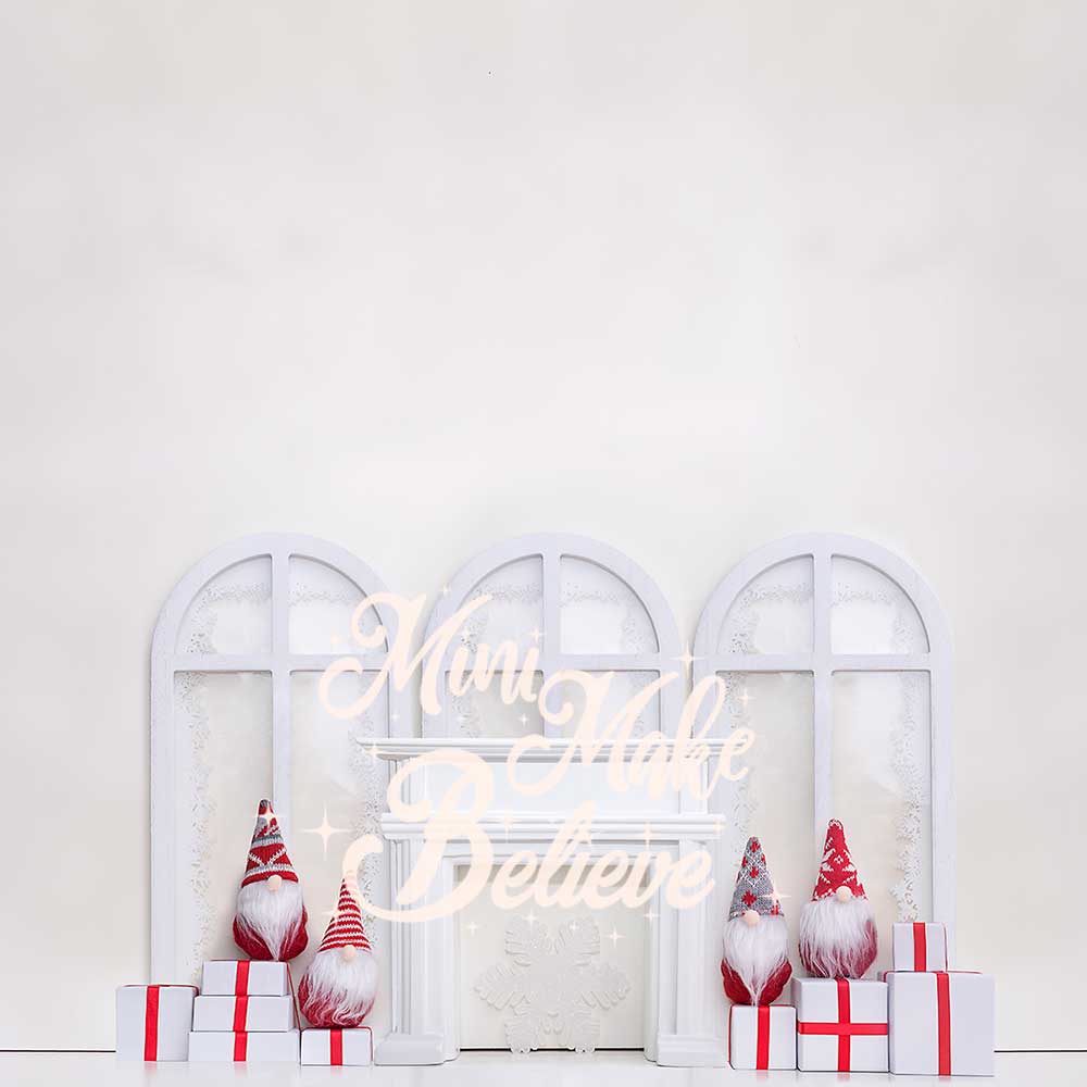 Kate Christmas Holiday Gnomes Backdrop Fireplace Designed by Mini MakeBelieve - Kate Backdrop AU