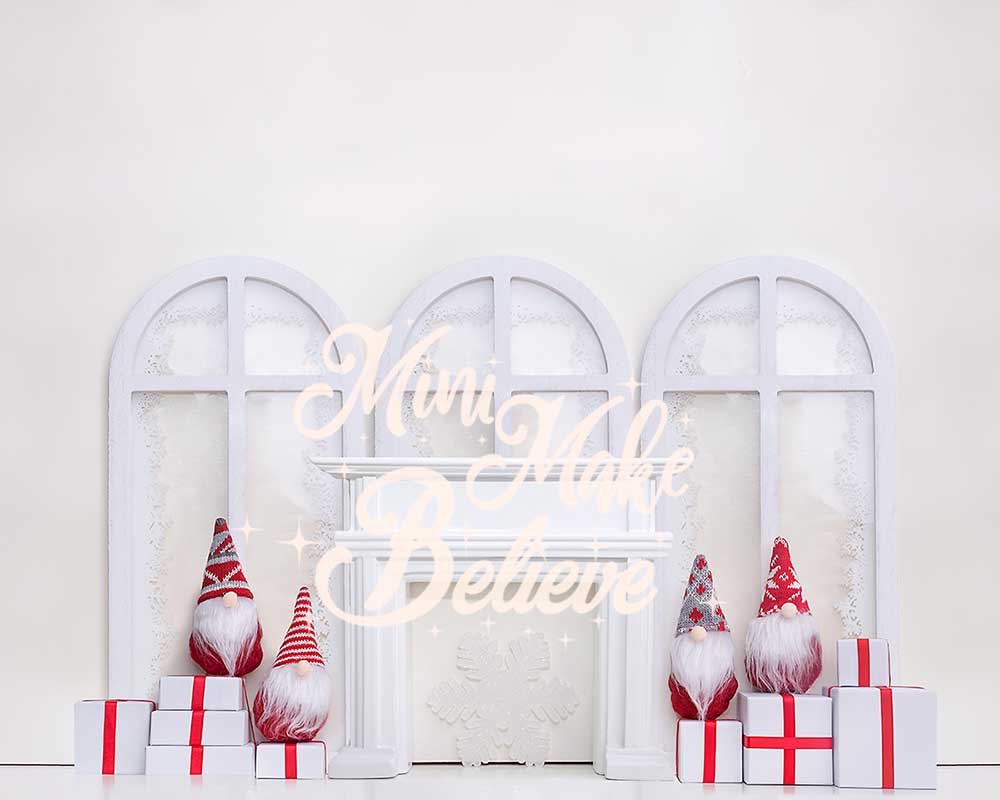 Kate Christmas Holiday Gnomes Backdrop Fireplace Designed by Mini MakeBelieve - Kate Backdrop AU