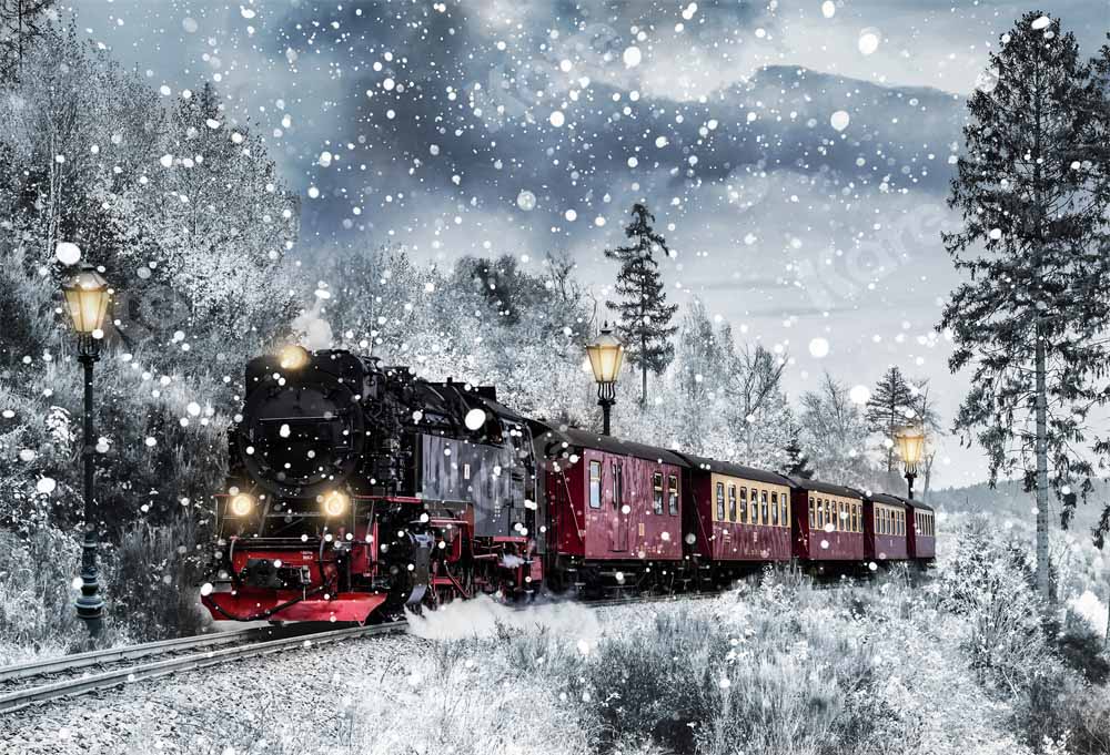 Kate Winter Christmas Train Backdrop Snow Designed by Chain Photography - Kate Backdrop AU