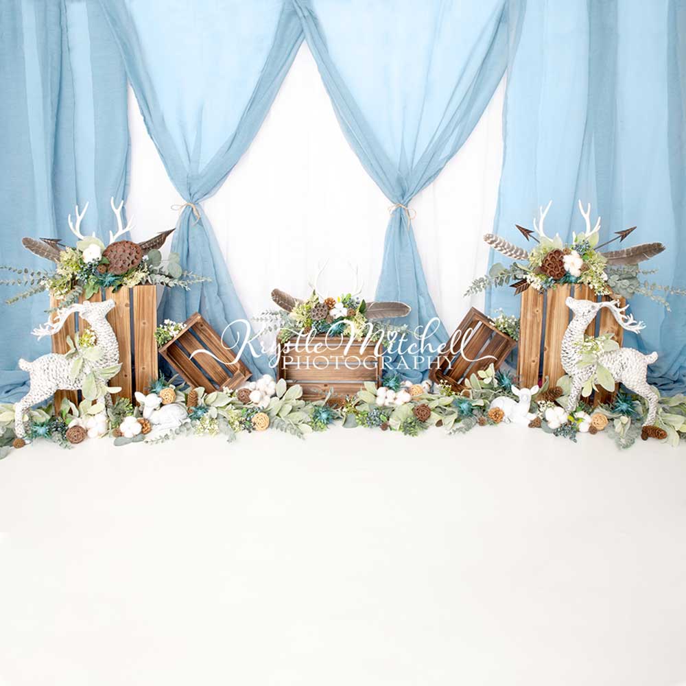 Kate Blue Love You Deerly Backdrop Christmas Elk Boho Designed By Krystle Mitchell Photography - Kate Backdrop AU