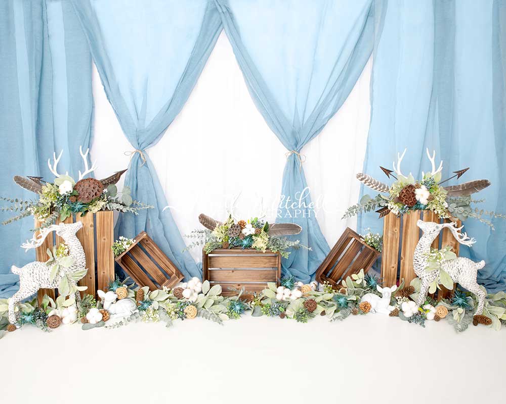 Kate Blue Love You Deerly Backdrop Christmas Elk Boho Designed By Krystle Mitchell Photography - Kate Backdrop AU