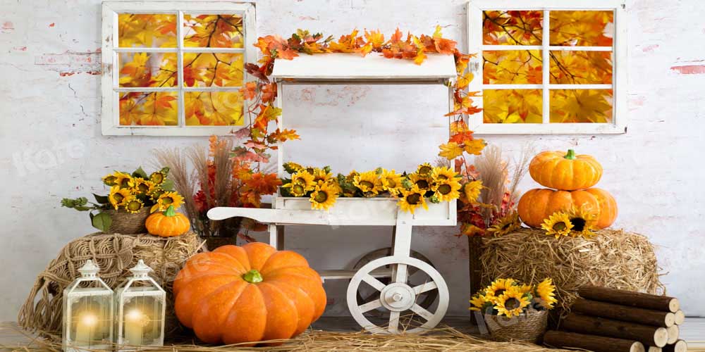 Kate Fall Straw Backdrop Pumpkin Maple Leaf Designed by Emetselch - Kate Backdrop AU