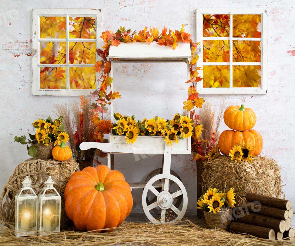 Kate Fall Straw Backdrop Pumpkin Maple Leaf Designed by Emetselch - Kate Backdrop AU