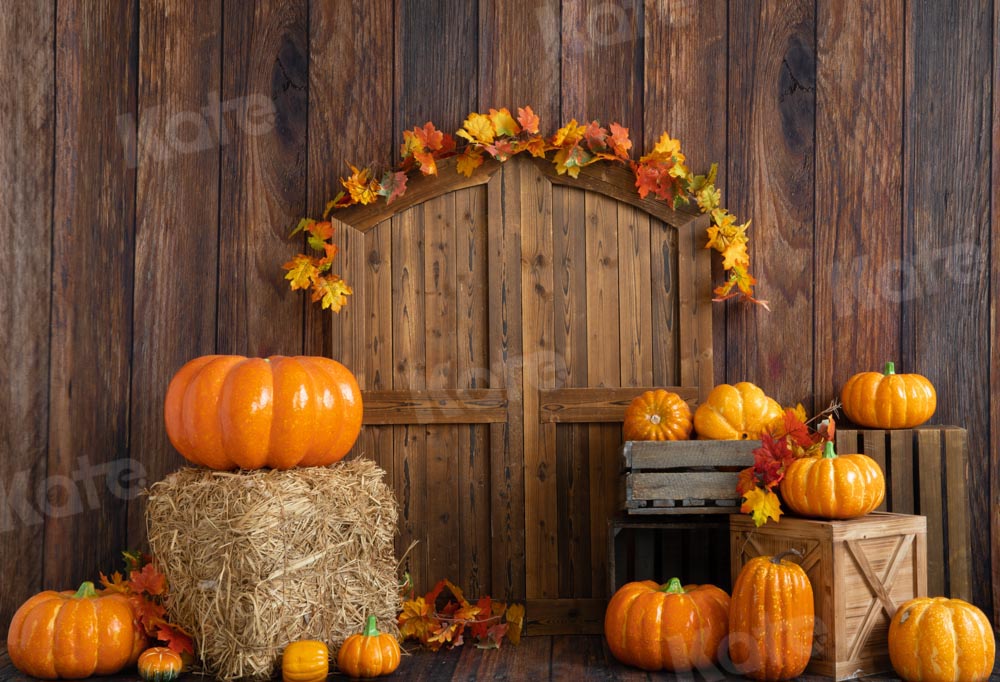 Kate Halloween Fall Barn Door Backdrop Pumpkin Designed by Emetselch - Kate Backdrop AU